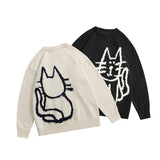 Coverwin Sweater Cute Cat Graphic Vintage Knitwear Y2K Sweaters Winter Harajuku Oversized Pullover Sweater Aesthetic Unisex Clothes Teens