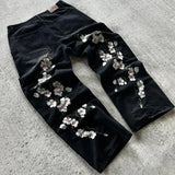 Coverwin Y2K baggy jeans Harajuku cherry blossom embroidery jeans fashion Hip Hop streetwear men women gothic Casual wide leg Denim Pants