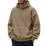 Coverwin Autumn New Fashion Men's Fleece Warm Hooded Sweatshirt Solid Color Loose Daily Outdoor Casual Top Men's Clothing