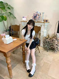 Coverwin-Y2k Top Lace White Slim Kawaii Cute Women Clothes T shirt Suit Harajuku Sexy Sweet Girl Japanese Grunge Crop Top 2000s Tshirts