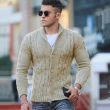 Coverwin Fashion Solid jacquard Knitwear Men Long sleeved V-neck Button knitted cardigan Autumn Winter Slim Fit Tops Sweater Coat Male