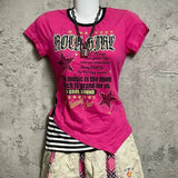 Coverwin-Punk Gothic T shirt Summer Women Clothes Vintage Pink Letter Streetwear 90s Crop Top Short sleeve Korea Hip Hop Tees Y2k Tops