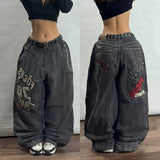 Coverwin Y2K Fashion New Letter Pattern Embroidered Baggy Jeans Women Gothic Streetwear Vintage Hip Hop Joker High Waist Wide Leg Pants