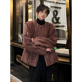 Coverwin Men Winter Outfit Round Collar Tweed Blazers Cardigan Men's Autumn Collarless Short Jacket Korean Style Chic Fashion Elgance Coat Handsome Jackets