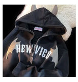 Coverwin Winter New Cotton Jacket Devil Wing Embroidery Bread Jackets Men's Women's Vintage Harajuku Casual Loose Hooded Cotton-padded