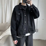 Coverwin Men Winter Outfit Black Denim Short Jacket Men Turn Down Collar Bomber Jacket Jeans Coats Casual Pockets Overalls Streetwear Man Clothing Outwear