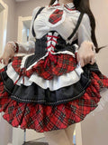 Coverwin-Japanese Kawaii Cute Dress Summer JK Girl Clothes Lolita Suit Goth Long sleeve Shirt Bandage High waist Sexy Punk Women Dresses