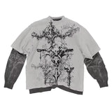 Coverwin American New Vintage Flash Diamond Long Sleeves Y2K Gothic Letter Pattern T-shirt Men High Street Hip Hop Punk Loose Streetwear