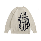 Coverwin Sweater Cute Cat Graphic Vintage Knitwear Y2K Sweaters Winter Harajuku Oversized Pullover Sweater Aesthetic Unisex Clothes Teens