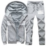 Coverwin Winter New Men's Fleece Thickened Warm Sports Suit Fashionable Hooded Full Zipper Solid Color Trendy Casual Men's Suit