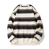 Coverwin Retro Stripes Clashing Colour Splicing Round Collar Sweatshirt Men Autumn Loose Couple Pullover Bottom Shirt Men and Women Soft