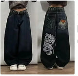 Coverwin Y2K New High Street Gothic Jeans American Retro Pattern Jeans Street Hip Hop Punk Harajuk Trendy Couple’s Loose Wide Leg Pants