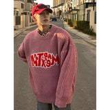 Coverwin Outfit Korean Personalized Retro Letter Printed College Student Sweater Men's Salt Style American Y2K Wear Round Neck Street Sweater