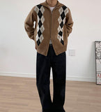 Coverwin 2024 New Fashion Men Spring outfit  No. 6146 KNITTED STAND COLLAR DIAMOND ZIP-UP SWEATER