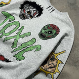 Coverwin Autumn Winter Grey Warm Long Sleeves Print T Shirts Y2k Retro Zombie Pattern Gothic Hoodie Sweatshirt Loose Top Men Clothing