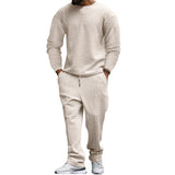 Coverwin Men's Waffle Suit Sets Casual Long Sleeved Sweatshirt and Pants for Sports Men's T-shirt Hoodie Casual Trousers Set Loose Fit