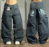 Coverwin American Women Y2K New Street Popular Straight Jeans Men Harajuku Hip Hop Punk Mopping Wide leg Pants Couple Casual Loose Jeans