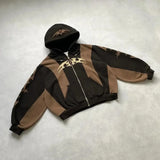 Coverwin 2024 New American Retro New Trend Gothic Letter Patch Oversized Gray Zipper Hoodie Men's Y2K Harajuku Hip-Hop Casual Street Wear
