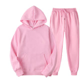 Coverwin Autumn and Winter New Men's Suit Fleece Warm Sports Casual Hoodie Set Solid Color Long Sleeved Loose Sports Suit