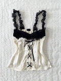 Coverwin-2025 Summer Clothes Y2k Sexy Crop Top Corset Coquette Bow Lace Sling White Tube Tank Tops Kawaii Cute Japanese Women Camis Tanks