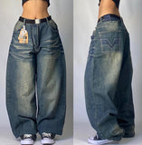 Coverwin Y2K New Fashion Hole Washing Old Baggy Jeans Women Street VIintage Hip Hop Popular Casual Joker Couple High Waist Wide Leg Pants