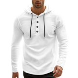 Coverwin Spring Solid Color Slim Fit Long Sleeved T-shirt Men's Hooded Breathable Sports Top Waffle Cotton Casual Long Sleeved Shirt