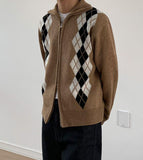 Coverwin 2024 New Fashion Men Spring outfit  No. 6146 KNITTED STAND COLLAR DIAMOND ZIP-UP SWEATER