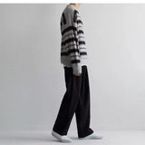 Coverwin Outfit Fashionable Korean Striped Sweater Men's High-end Loose Retro Sweater Autumn and Winter Y2K Handsome Street V-neck Jacket