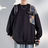 Coverwin National style sweatshirt for men spring and autumn 2025 national trend fashion youth heavy tops large size loose without hood