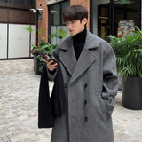 Coverwin Men Winter Outfit Winter High Quality Woolen Trench Coats Men Korean Style Luxury Male Casual Trenchcoat Men's Streetwear Gray/Khaki/Black