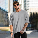 Coverwin New Fashion Ribbed Sports T-Shirts Mens Letter Embroidery Short Sleeve O Neck Tee Top Summer Casual Loose Tshirt Streetwear Male