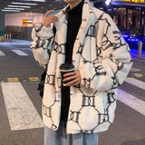 Coverwin Y2K Fashion American Retro Imitation Rabbit Fur Lambswool Coat Print Jacket Sweater Couple Street Casual Cotton-padded Jacket