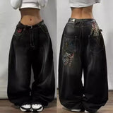 Coverwin American Vintage Fashion Print Baggy Jeans Mne Women New Y2K Popular Casual Joker Gothic High Waist Wide-Leg pants Street Wear