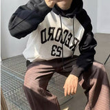 Coverwin Outfit 2024 Color Blocking Korean Style Personalized Pullover Hoodie Men Korean Version Autumn/winter Y2K New Casual Design Letter Top