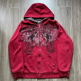 Coverwin Y2K Fashion Zipper Hoodie New Gothic Embroidery Pattern Oversize Hoodie Coat Men And Women Loose Sweatshirt Couple Casual Hoodie