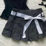 Coverwin-2000s FemmeKawaii High waist Pleated skirt Y2k Punk Sexy Slim Streetwear Bow Mini Skirts Emo Girl Gothic Women Vintage Clothes