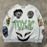 Coverwin Autumn Winter Grey Warm Long Sleeves Print T Shirts Y2k Retro Zombie Pattern Gothic Hoodie Sweatshirt Loose Top Men Clothing