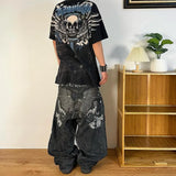 Coverwin Goth Style Skull Embroidery Y2K Jeans Men Streetwear Hip Hop Wash Loose Harajuku Baggy Casual Oversize High Waist Wide Leg Pants