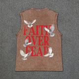 Coverwin Men's Vintage Faith Over Fear Print Acid Washed Tank Top