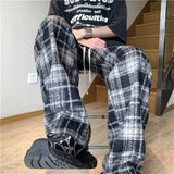 Coverwin 2025 New Y2K Plaid Casual Baggy Pants For Men Autumn Korean Fashion Straight Woolen Trousers Y2K Vintage Streetwear Pantalones