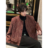 Coverwin Men Winter Outfit Round Collar Tweed Blazers Cardigan Men's Autumn Collarless Short Jacket Korean Style Chic Fashion Elgance Coat Handsome Jackets