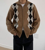 Coverwin 2024 New Fashion Men Spring outfit  No. 6146 KNITTED STAND COLLAR DIAMOND ZIP-UP SWEATER