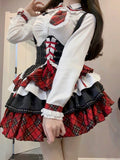 Coverwin-Japanese Kawaii Cute Dress Summer JK Girl Clothes Lolita Suit Goth Long sleeve Shirt Bandage High waist Sexy Punk Women Dresses
