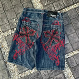 Coverwin Streetwear New Fashion Blue Washed Diamond Baggy Denim Shorts Women Y2K Harajuku Vintage Hip Hop Popular Casual Joker Shorts