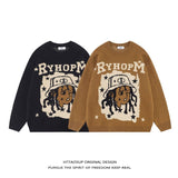 Coverwin Outfit Fashion Korean Style High Street Creative Printed Sweaters Hip-hop Trendy Brand Couple Y2K Loose Niche Casual Pullover Sweater