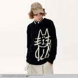 Coverwin Sweater Cute Cat Graphic Vintage Knitwear Y2K Sweaters Winter Harajuku Oversized Pullover Sweater Aesthetic Unisex Clothes Teens