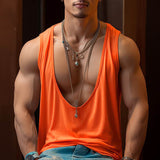 Coverwin Big V-neck Sleeveless T-shirt Men Vest solid Color Thin casual Undershirt Summer Breathable Fitness Muscles Sport Tank Top