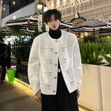 Coverwin Men Winter Outfit Men's Elegant Jacket Korean Style Luxury Short Suit Coat Fashion Multi-zipper Sequin Design Trend Male Casual Jackets White