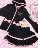 Coverwin-Kawaii Oversized Top Winter Women Clothes Pink Bow Streetwear Zip Hoodie Femme Cute Suit Sweet Girl Lace Y2k Tops Vintage Hoody