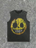 Coverwin Men's Old - Skull Smiley Face Acid Washed Tank Top